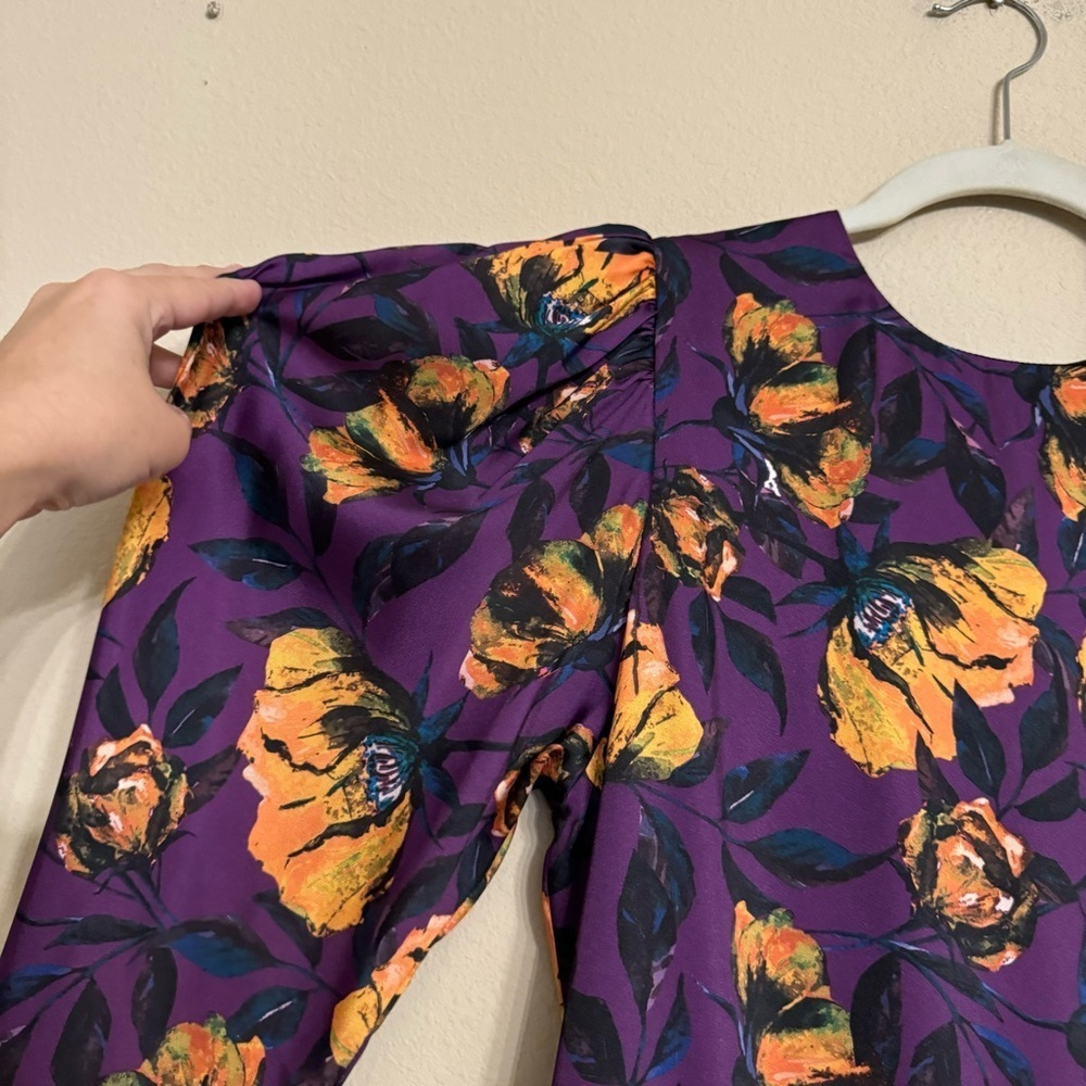 DELFI Collective Floral Dress Purple Floral Puff Sleeves Size Medium NEW $398 - Picture 7 of 16